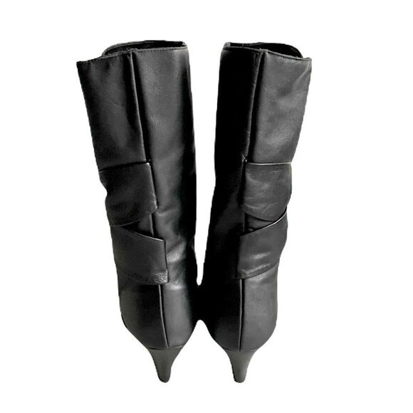 Leather Mid-Calf Sherpa Lined Heeled Boots Buckle Winter Black 10 - Picture 4 of 14